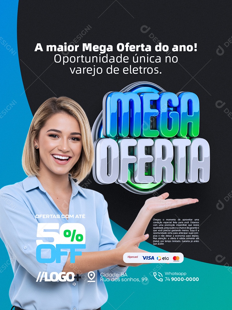 Mega Oferta Loja de Eletrodomésticos Oportunidade Única no Varejo de Eletros Social Media PSD Editável