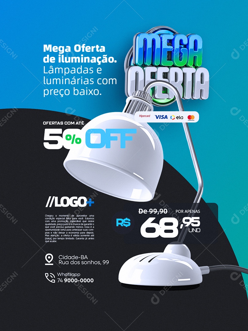 Mega Oferta Loja de Eletrodomésticos Iluminação Lâmpadas e Luminárias Social Media PSD Editável