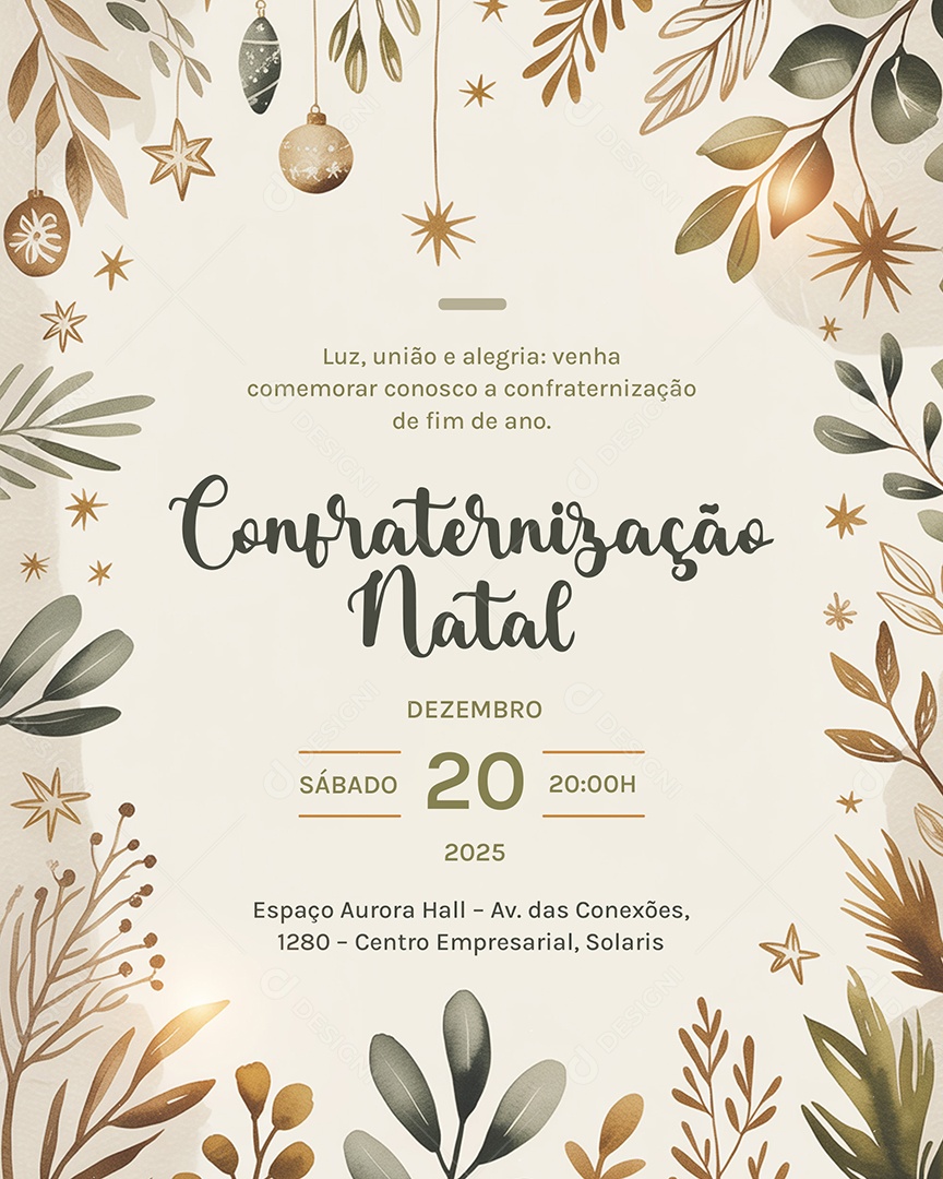Convite Confraternização Natal Luz União e Alegria Social Media PSD Editável