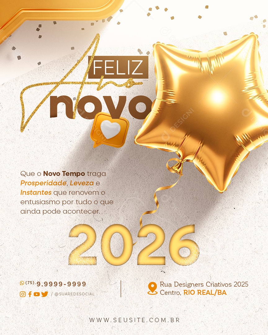 Feliz Ano Novo 01 de Janeiro Social Media PSD Editável