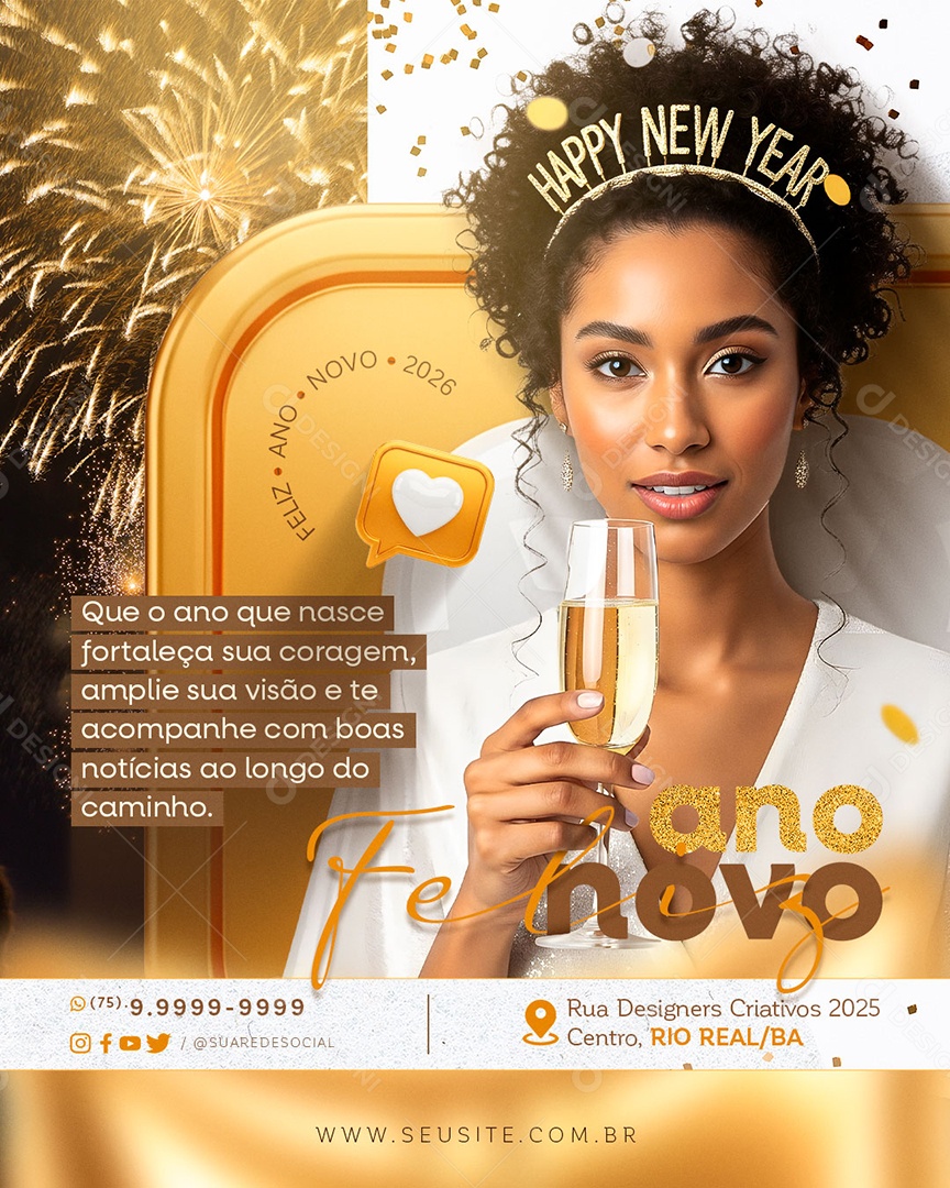 Feliz Ano Novo 01 de Janeiro Social Media PSD Editável