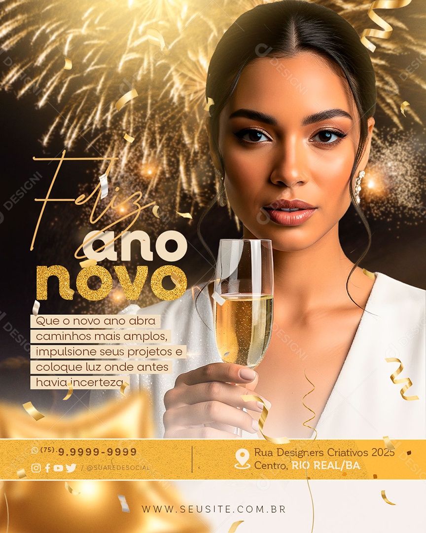 Feliz Ano Novo 01 de Janeiro Social Media PSD Editável