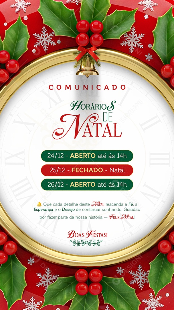 Story Comunicado Horário de Natal Social Media PSD Editável