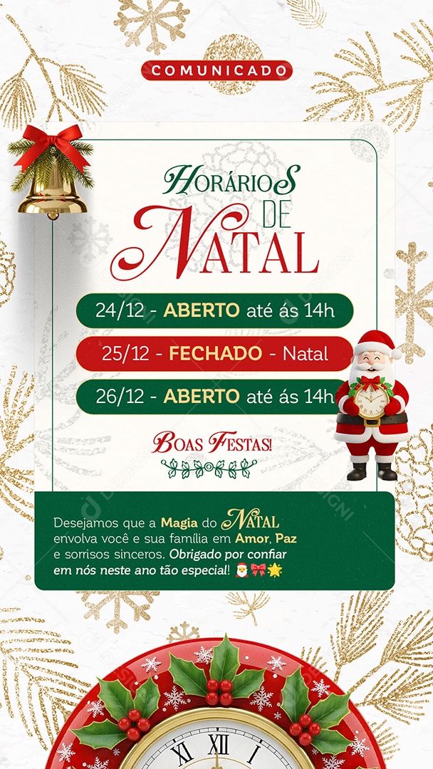 Story Comunicado Horário Especial de Natal Social Media PSD Editável