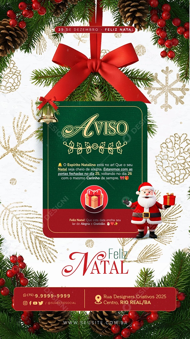 Story Feliz Natal 25 de Dezembro Aviso Social Media PSD Editável