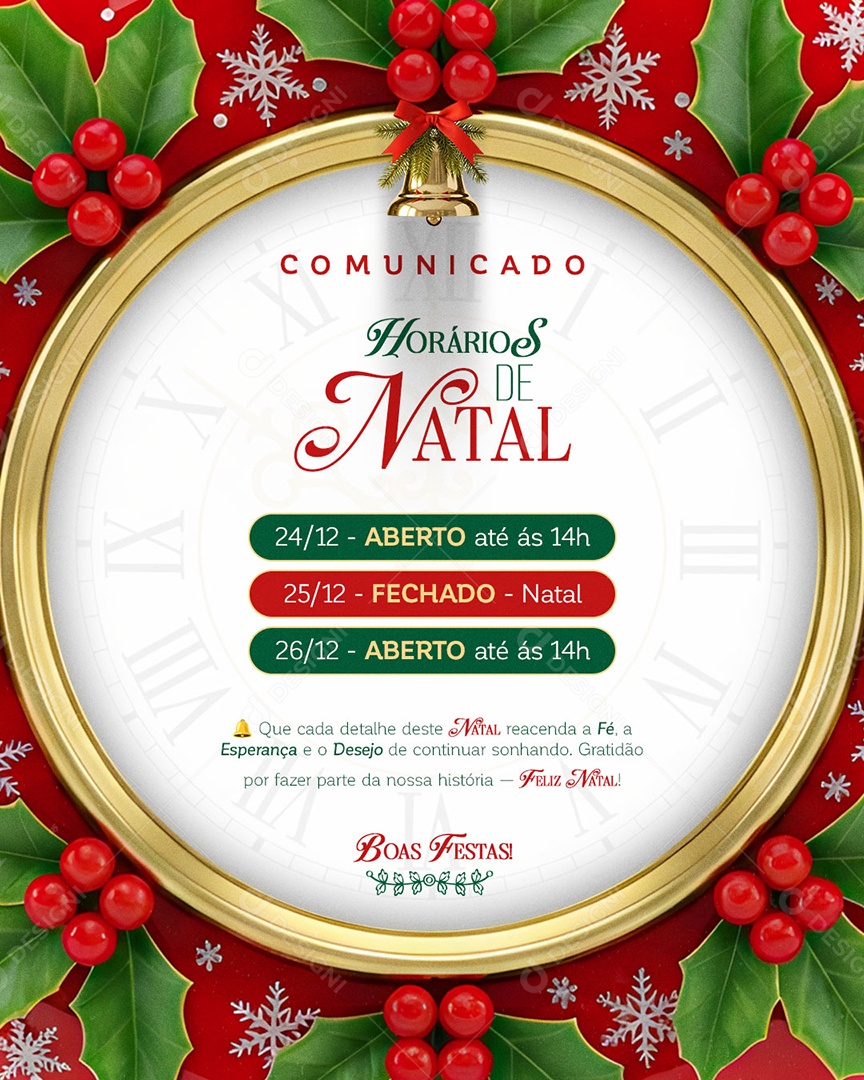 Comunicado Horário de Natal Social Media PSD Editável