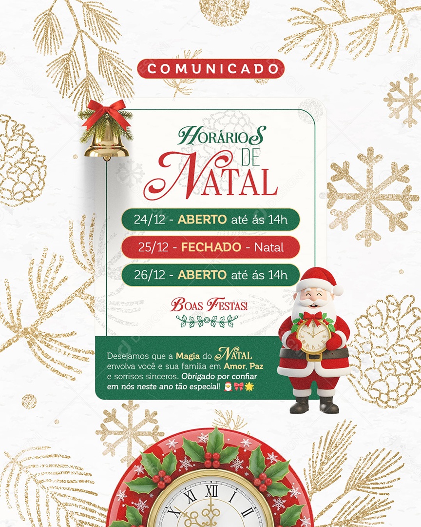 Comunicado Horário Especial de Natal Social Media PSD Editável