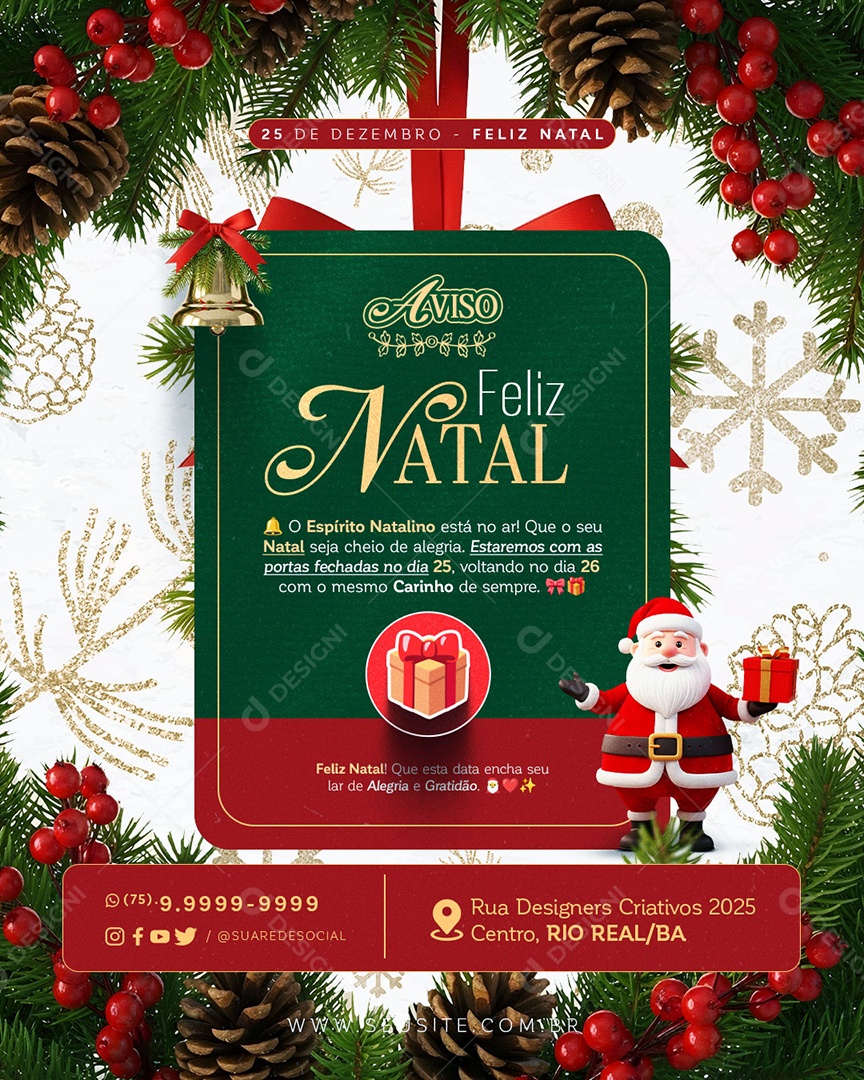 Feliz Natal 25 de Dezembro Aviso Social Media PSD Editável