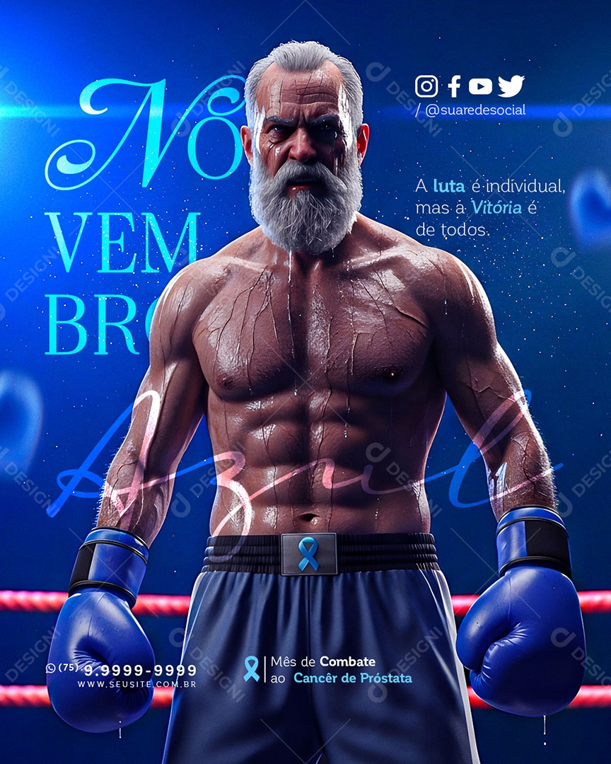 Novembro Azul Luta é Individual Mas a Vitória é de Todos Social Media PSD Editável