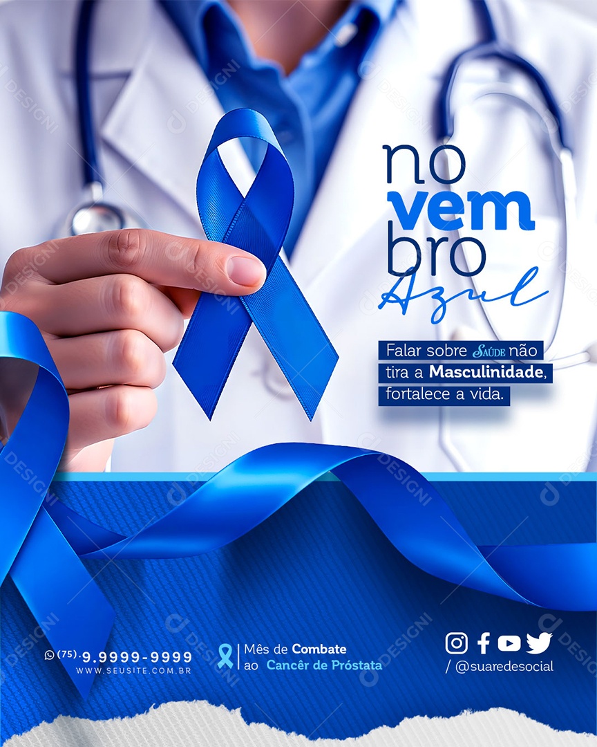 Novembro Azul Falar Sobre Saúde não Tira a Masculinidade Fortalece a Vida Social Media PSD Editável