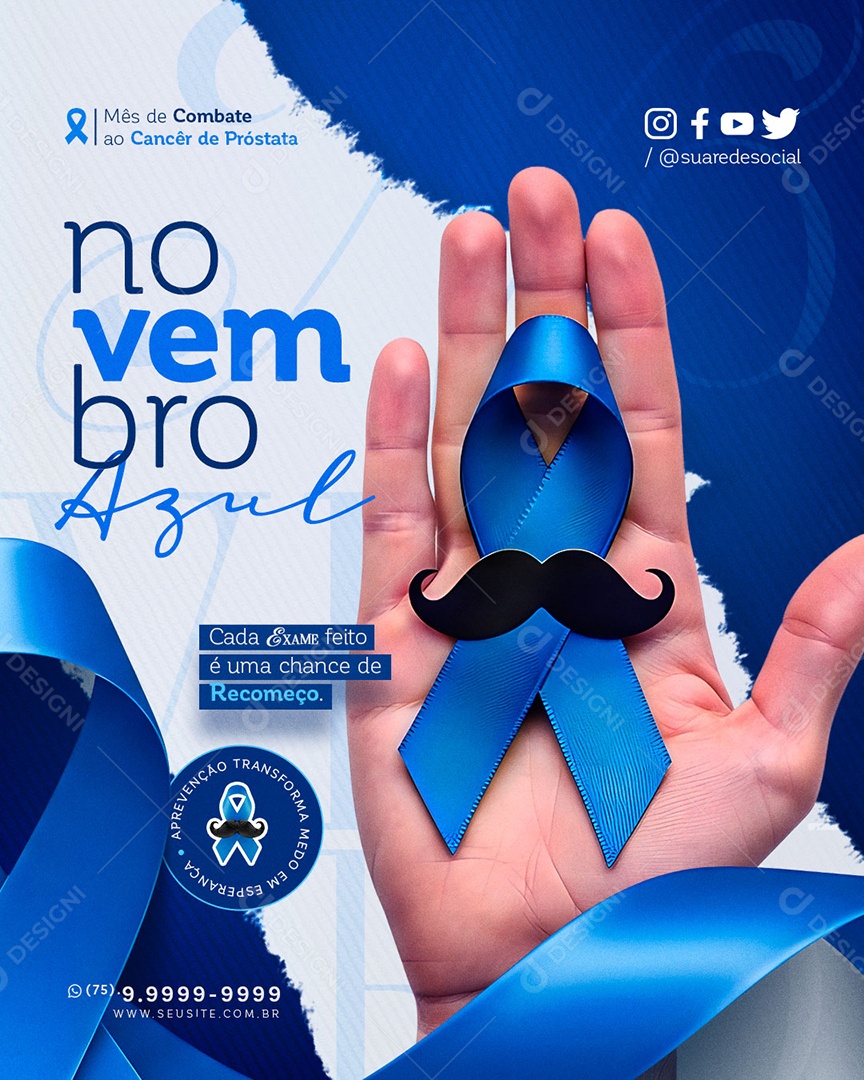Novembro Azul Cada Exame Feito é Uma Chancede Recomeço Social Media PSD Editável