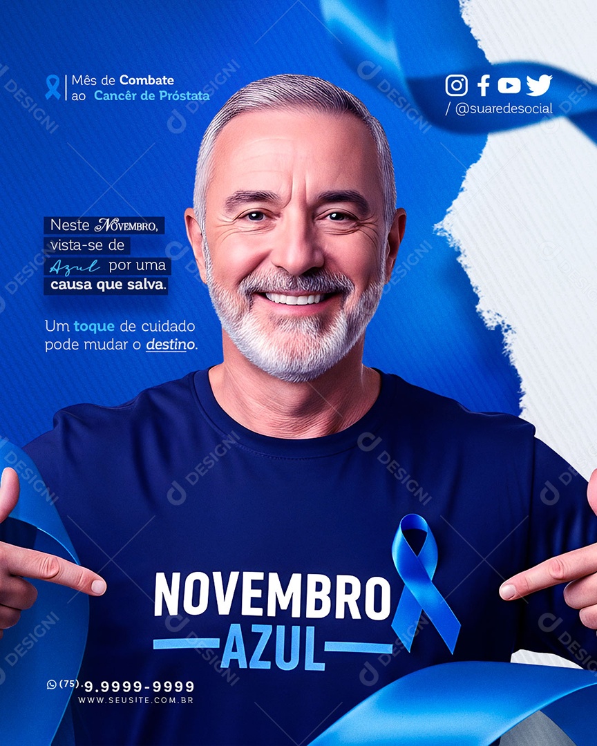 Novembro Azul Um Toque de Cuidado Pode Mudar o Destino Social Media PSD Editável