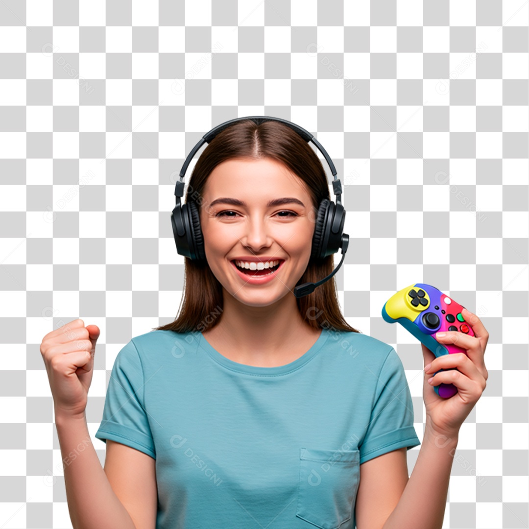 Menina Jogando Videogame PNG Transparente