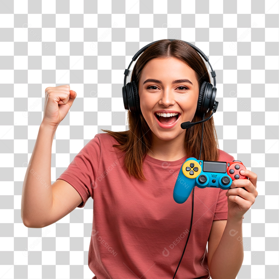 Menina Jogando Videogame PNG Transparente