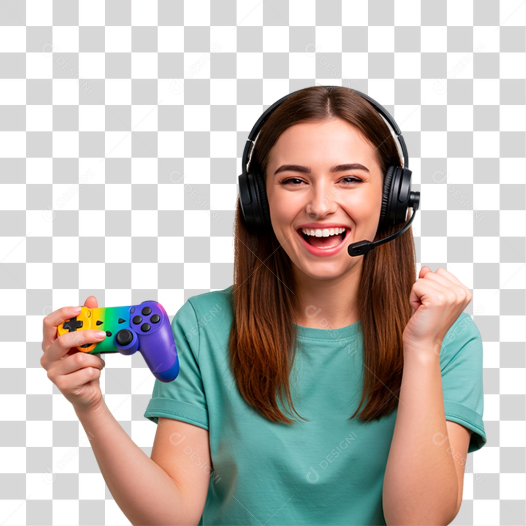 Menina Jogando Videogame PNG Transparente