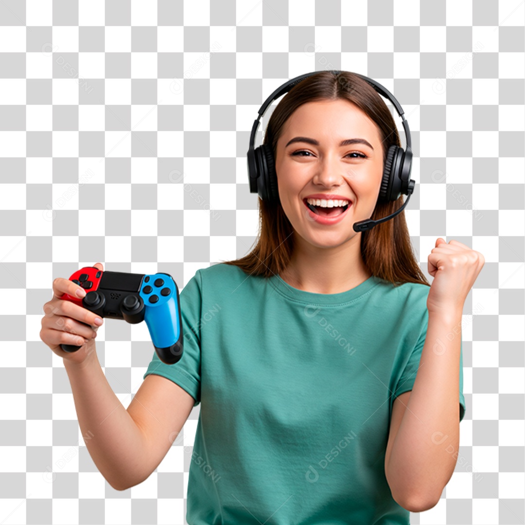 Menina Jogando Videogame PNG Transparente