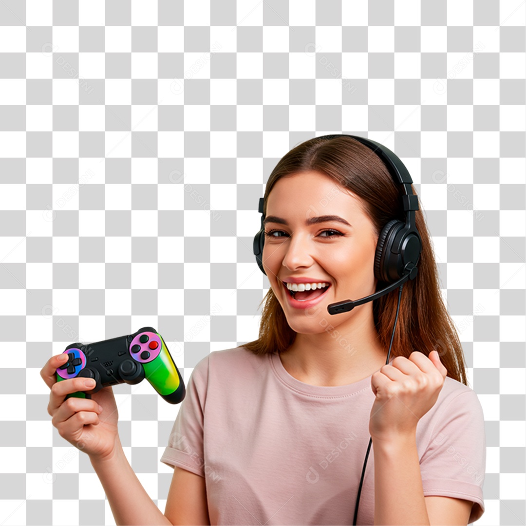Menina Jogando Videogame PNG Transparente