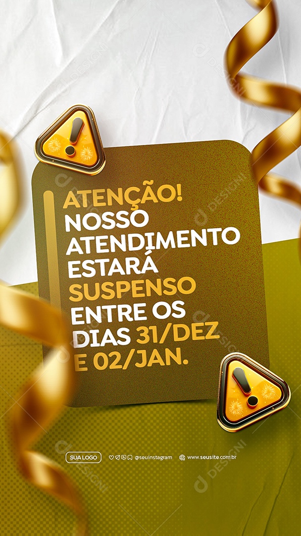 Story Ano Novo Atenção Comunicado Social Media PSD Editável