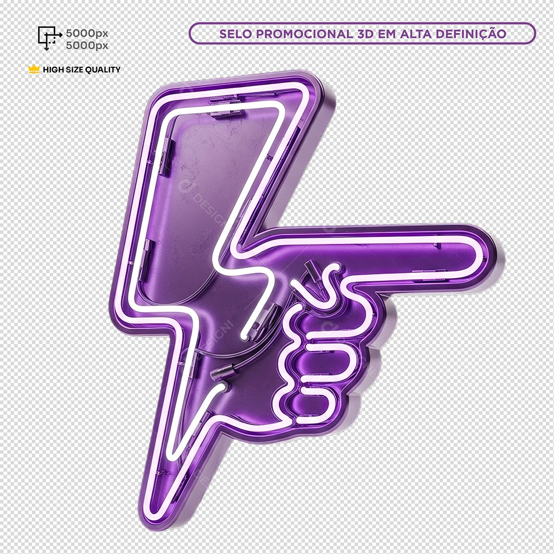 Elemento 3D Raio Apontando Roxo PSD Editável
