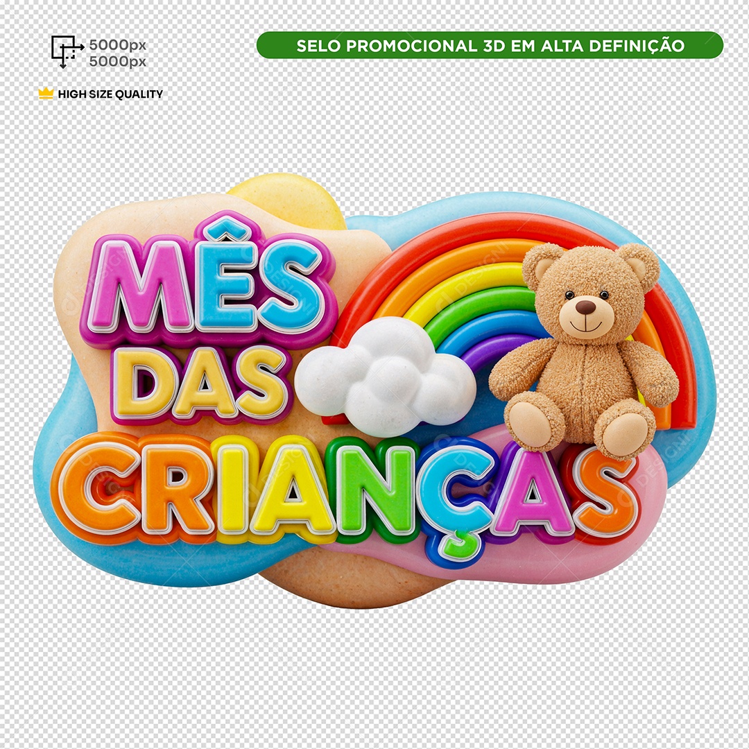 Mês das Crianças Selo 3D PSD Editável