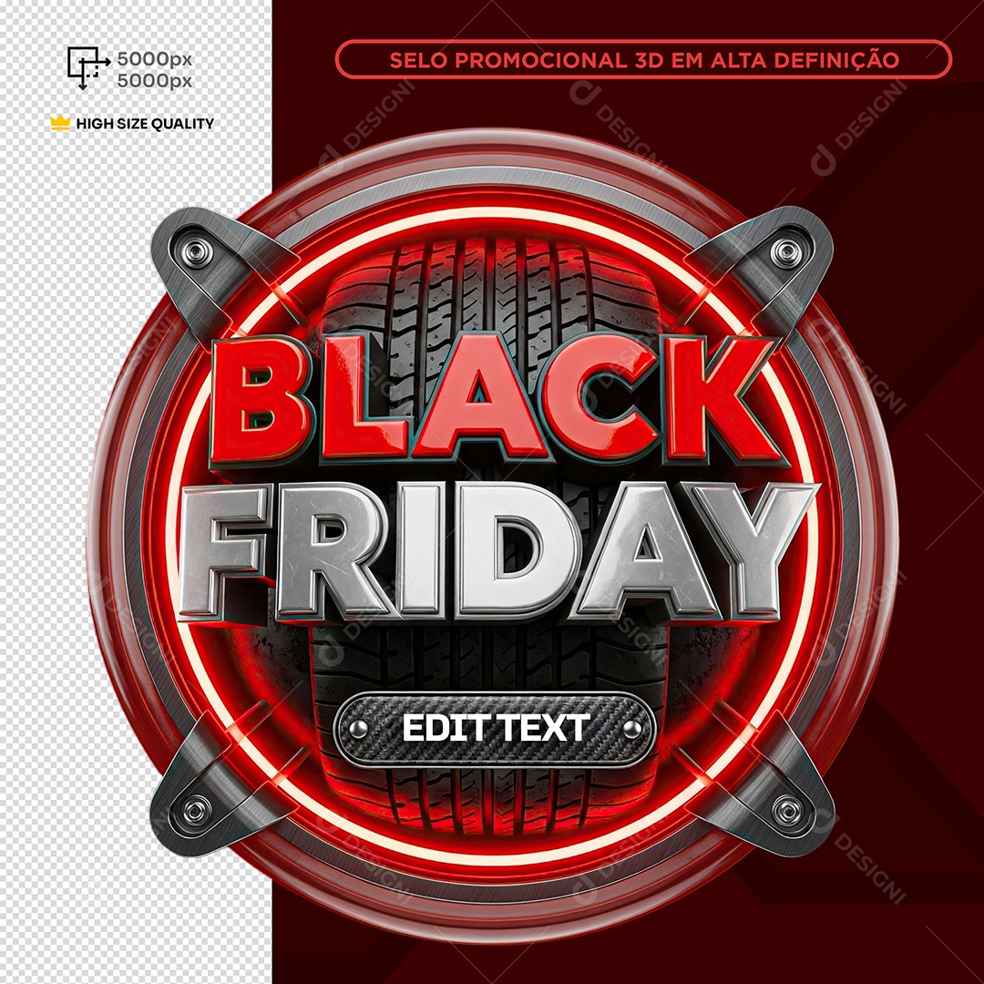 Selo 3D Black Friday Vermelho PSD Editável