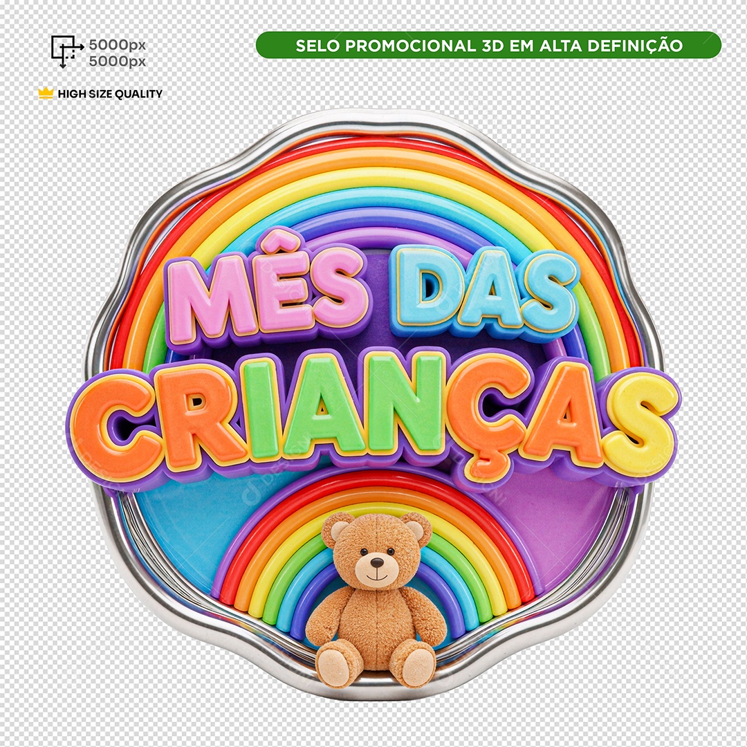 Selo 3D Mês das Crianças PSD Editável