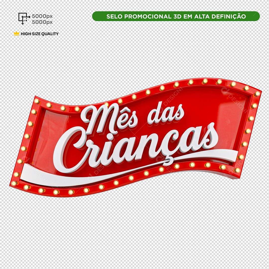 Selo 3D Mês das Crianças Vermelho PSD Editável