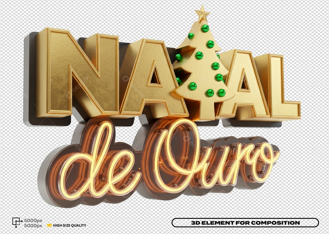 Selo 3D Natal de Ouro de Lado PSD Editável