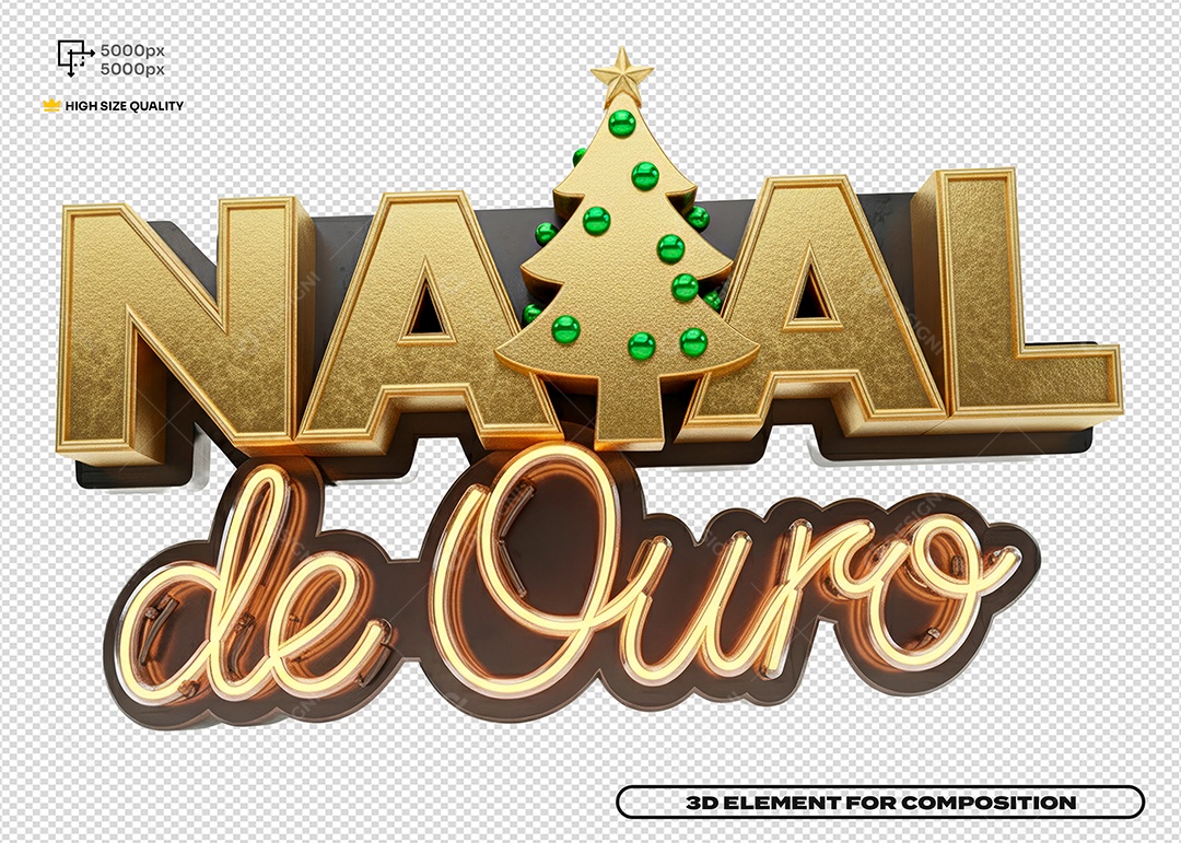 Selo 3D Natal de Ouro PSD Editável