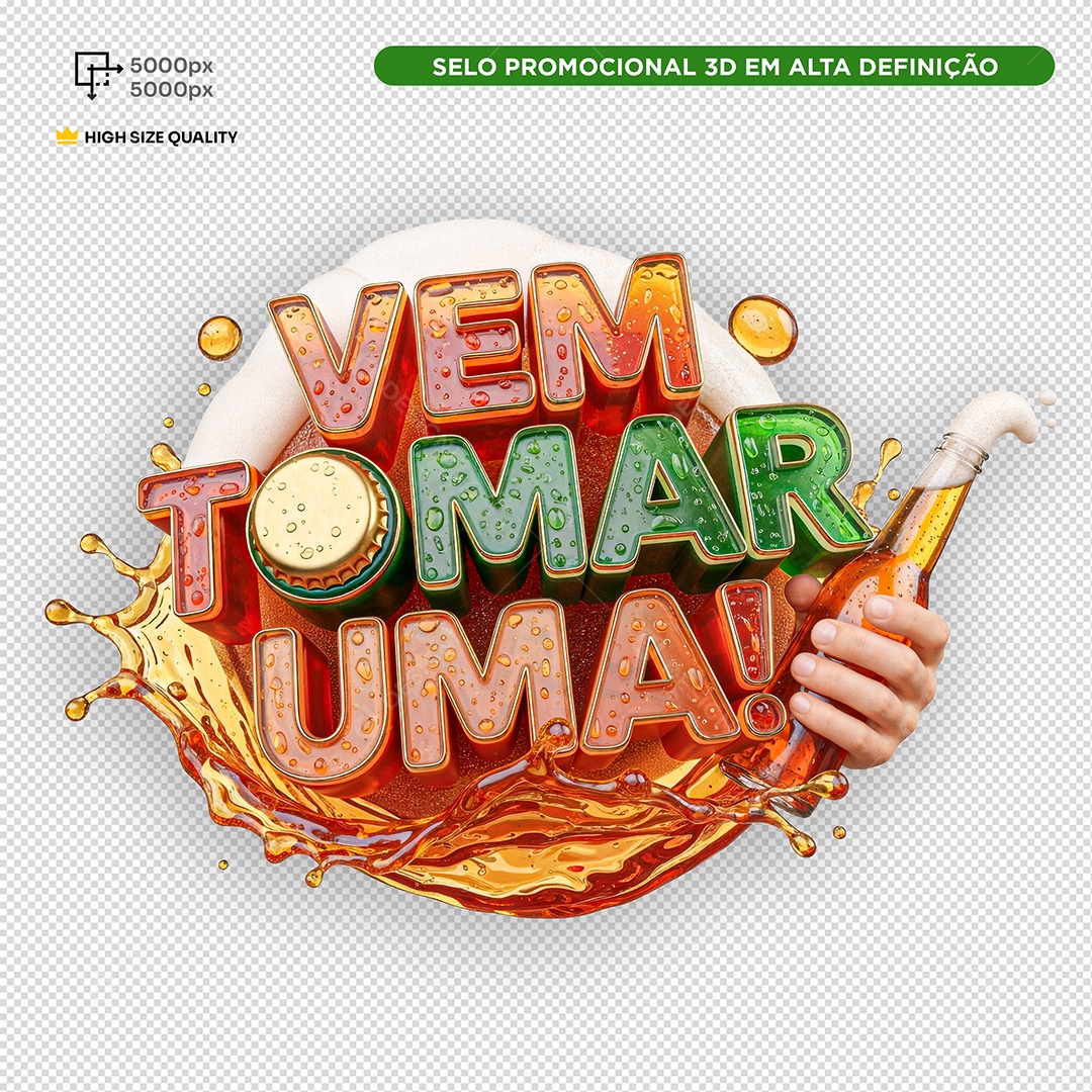 Selo 3D Vem Tomar Uma Gelada PSD Editável