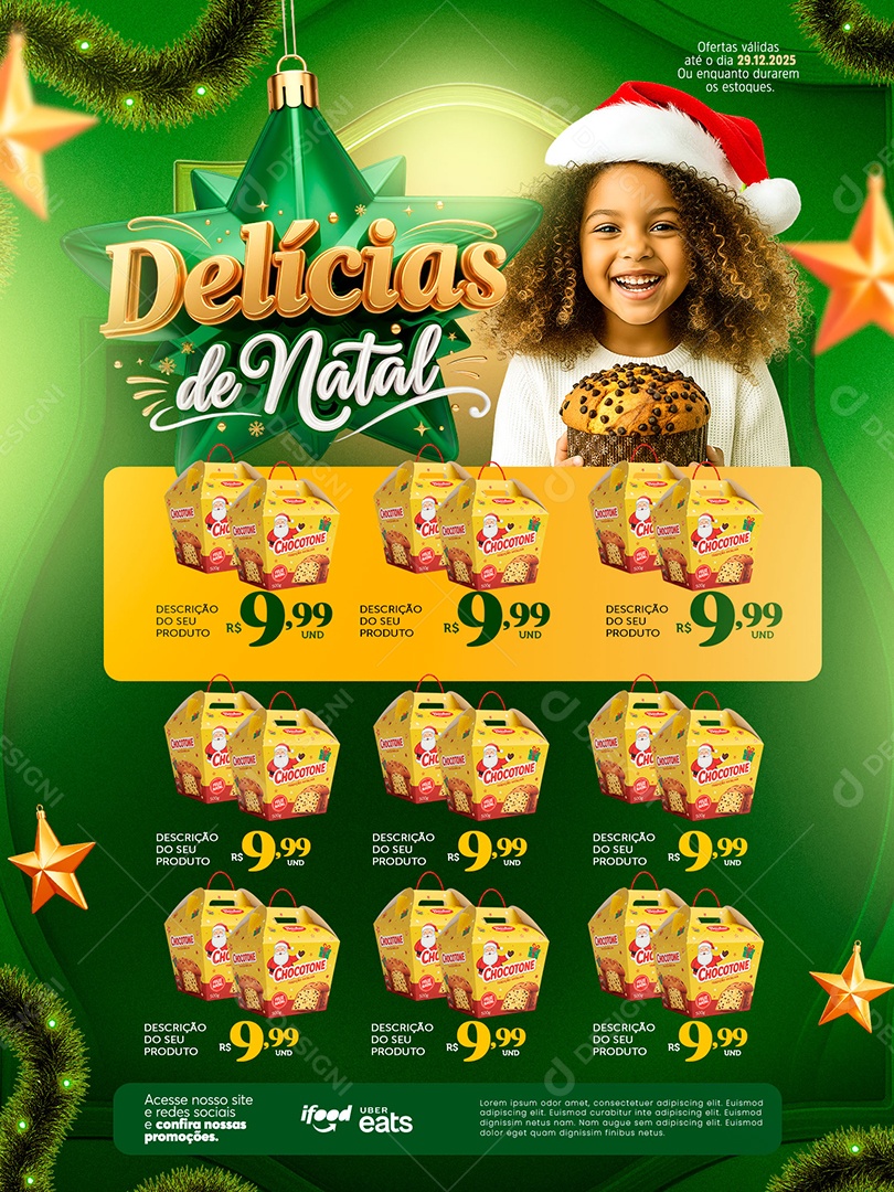 Encarte Deliciais de Natal Supermercado Social Media PSD Editável