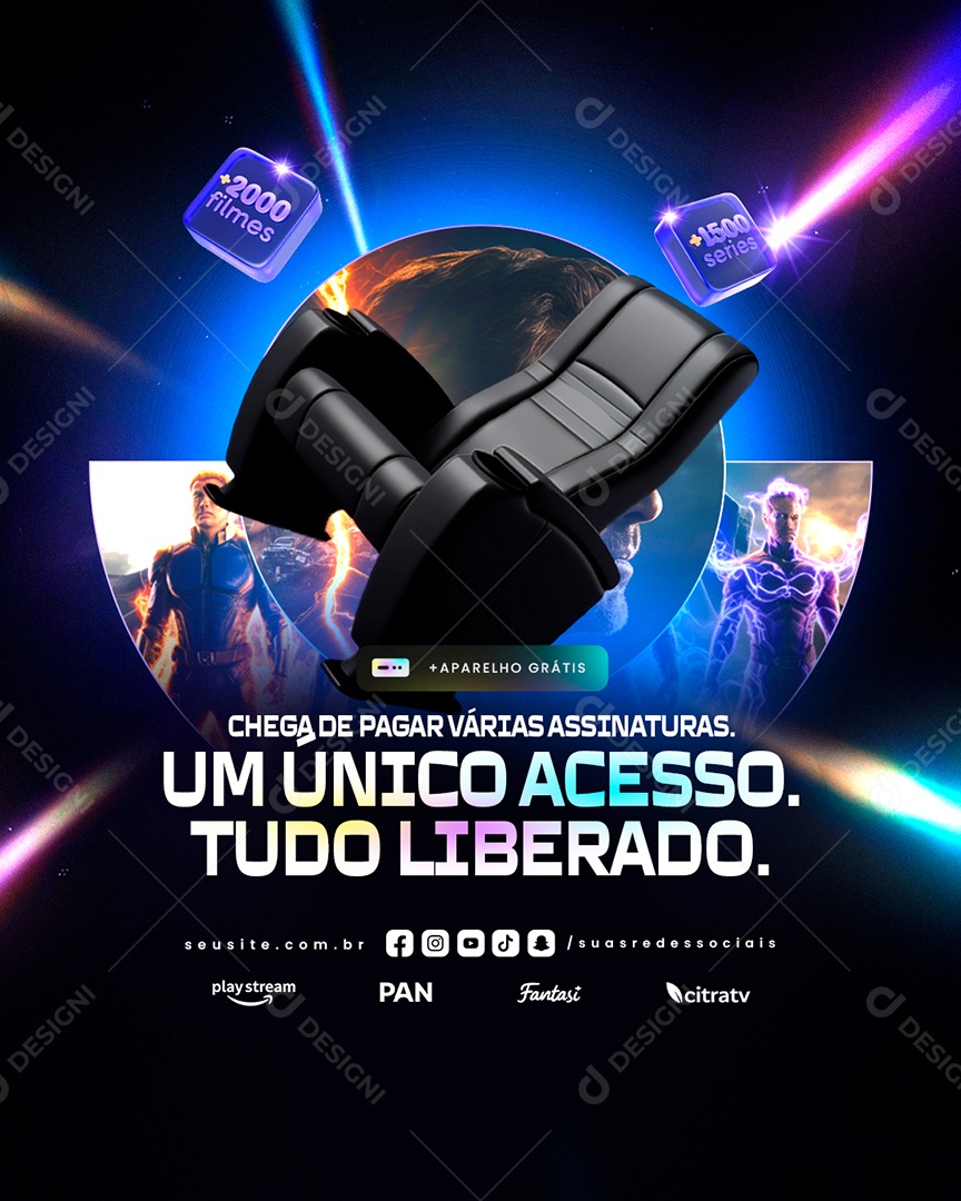 IPTV Chega de Pagar Várias Assinaturas um Único Acesso Tudo Liberado Social Media PSD Editável