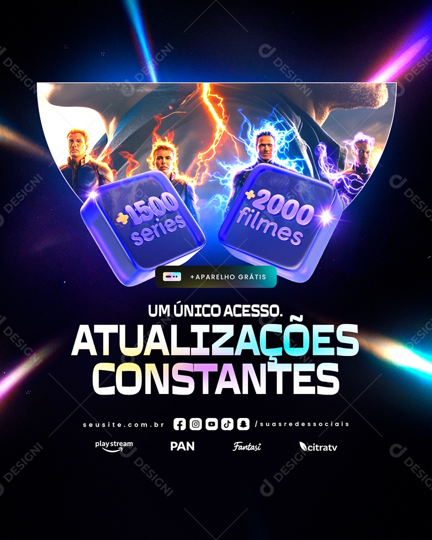 IPTV Um Único Acesso Atualizações Constantes Social Media PSD Editável