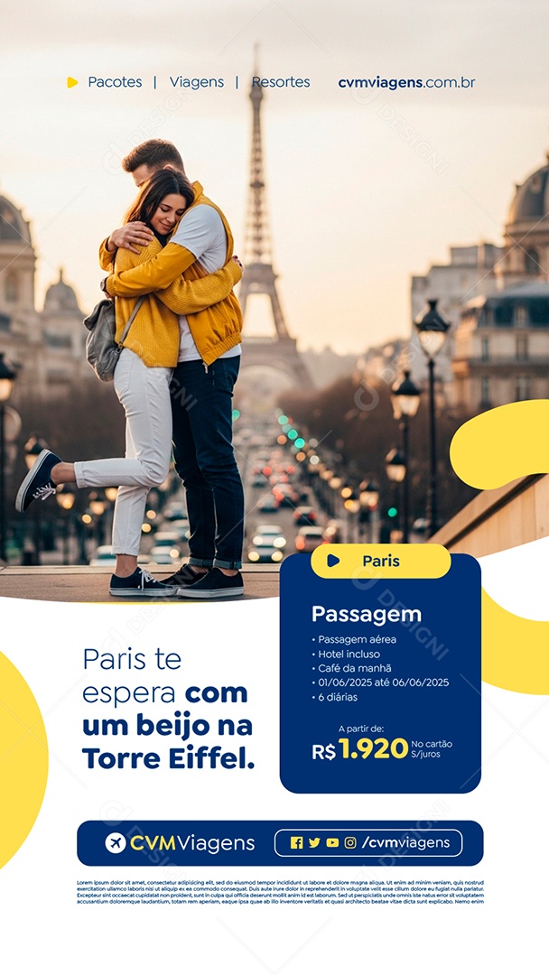 Story Agência de Turismo Paris Te Espera com Um Beijo na Torre Eiffel Social Media PSD Editável