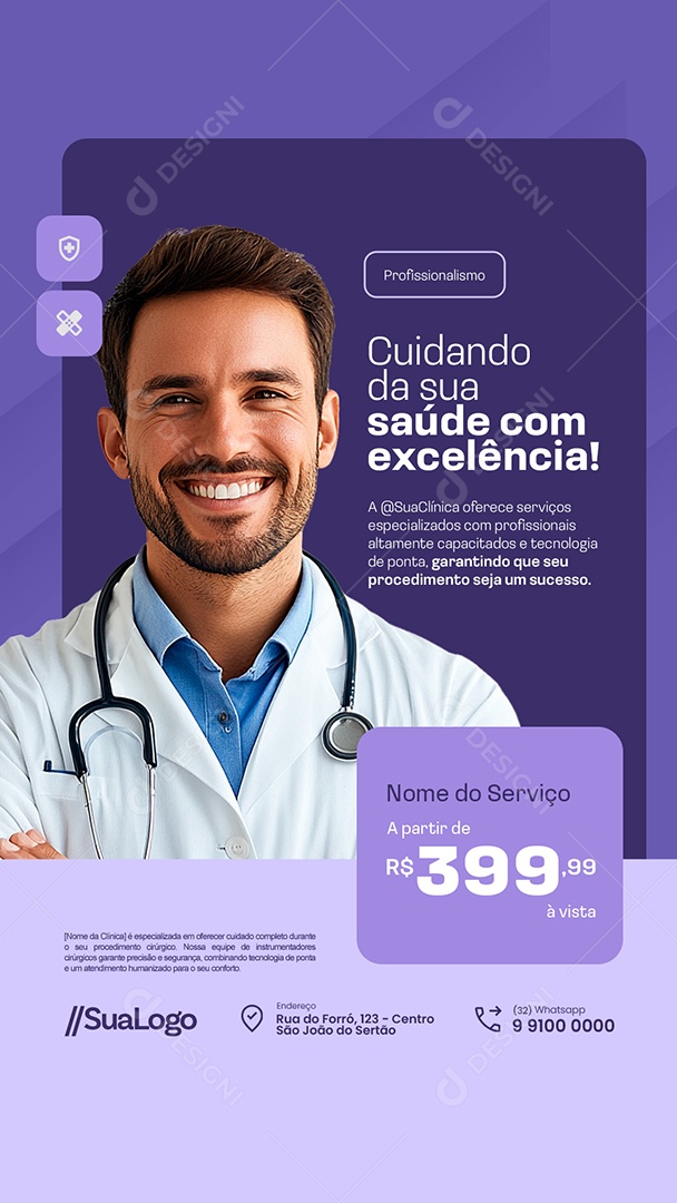 Story Clínica Médica Cuidando da Sua Saúde com Excelência Social Media PSD Editável