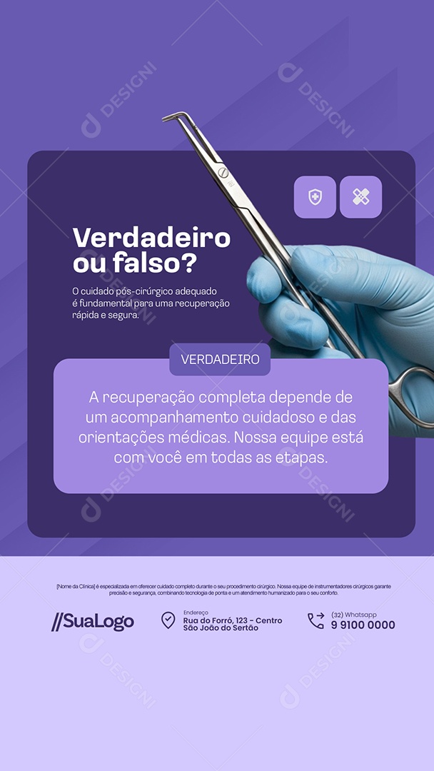 Story Clínica Médica Verdadeiro ou Falso Social Media PSD Editável