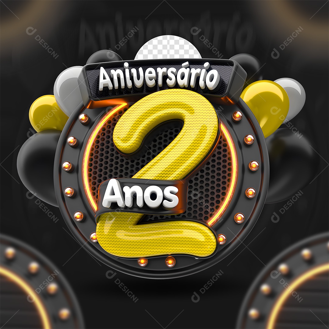 Aniversário 2 Anos Selo 3D para Composição PSD