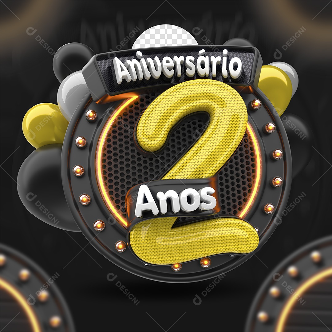 Aniversário 2 Anos Selo 3D para Composição PSD