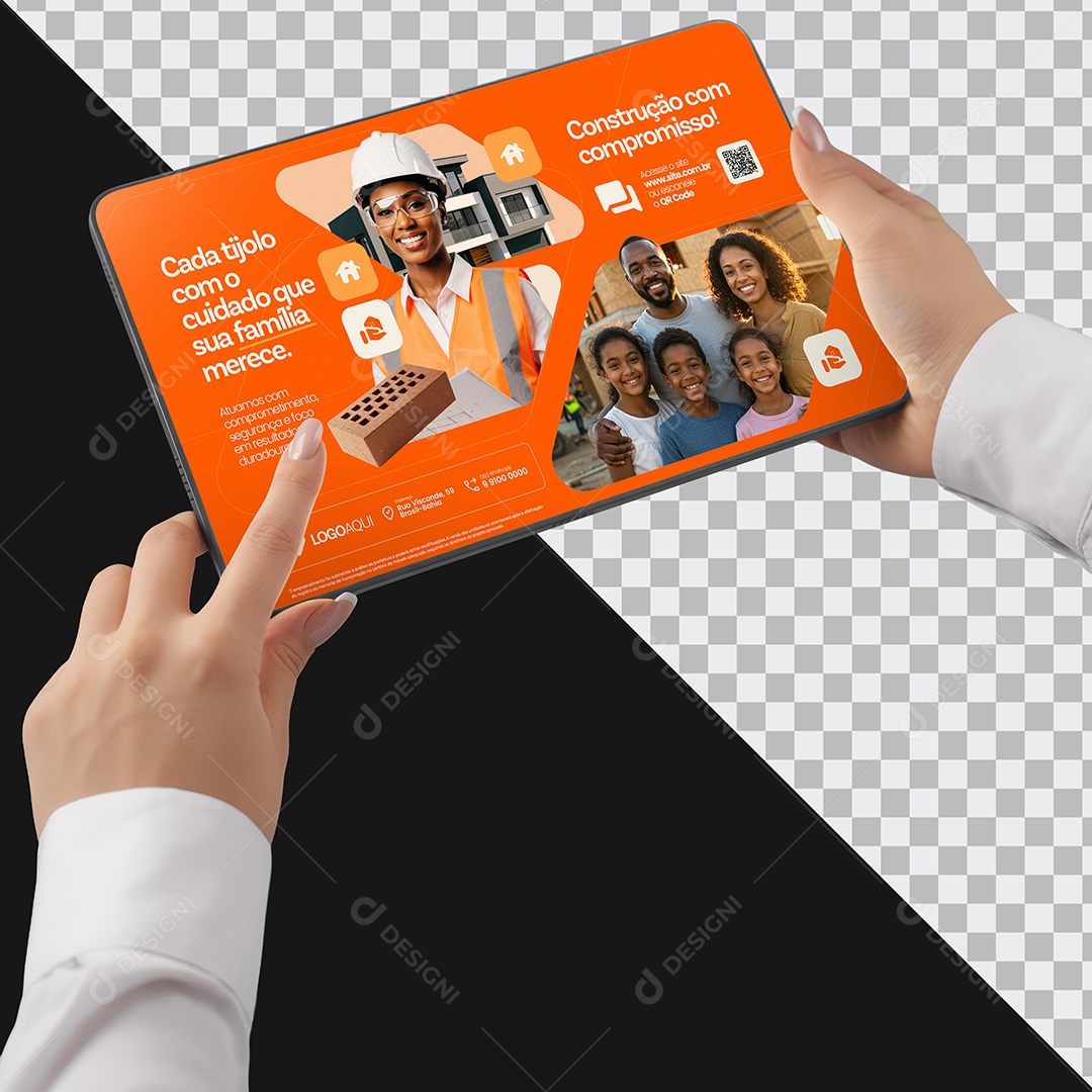 Mockup Mulher Tocando no Tablet PSD Editável