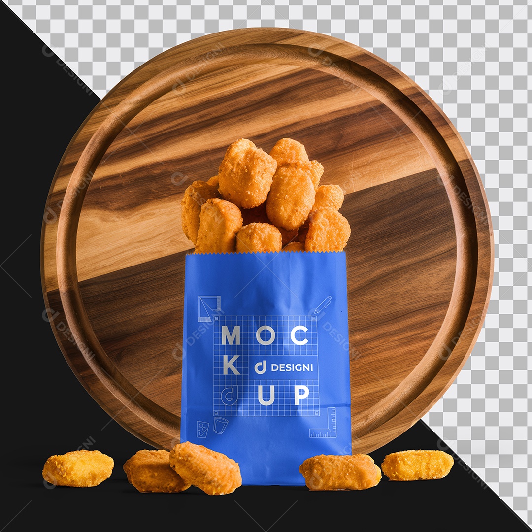 Mockup Nuggets de Frango na Embalagem de Papel PSD Editável