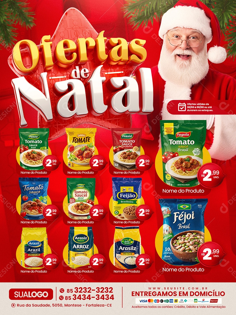 Tabloide Supermercado Ofertas de Natal Produtos Entregamos em Domicílio Social Media PSD Editável