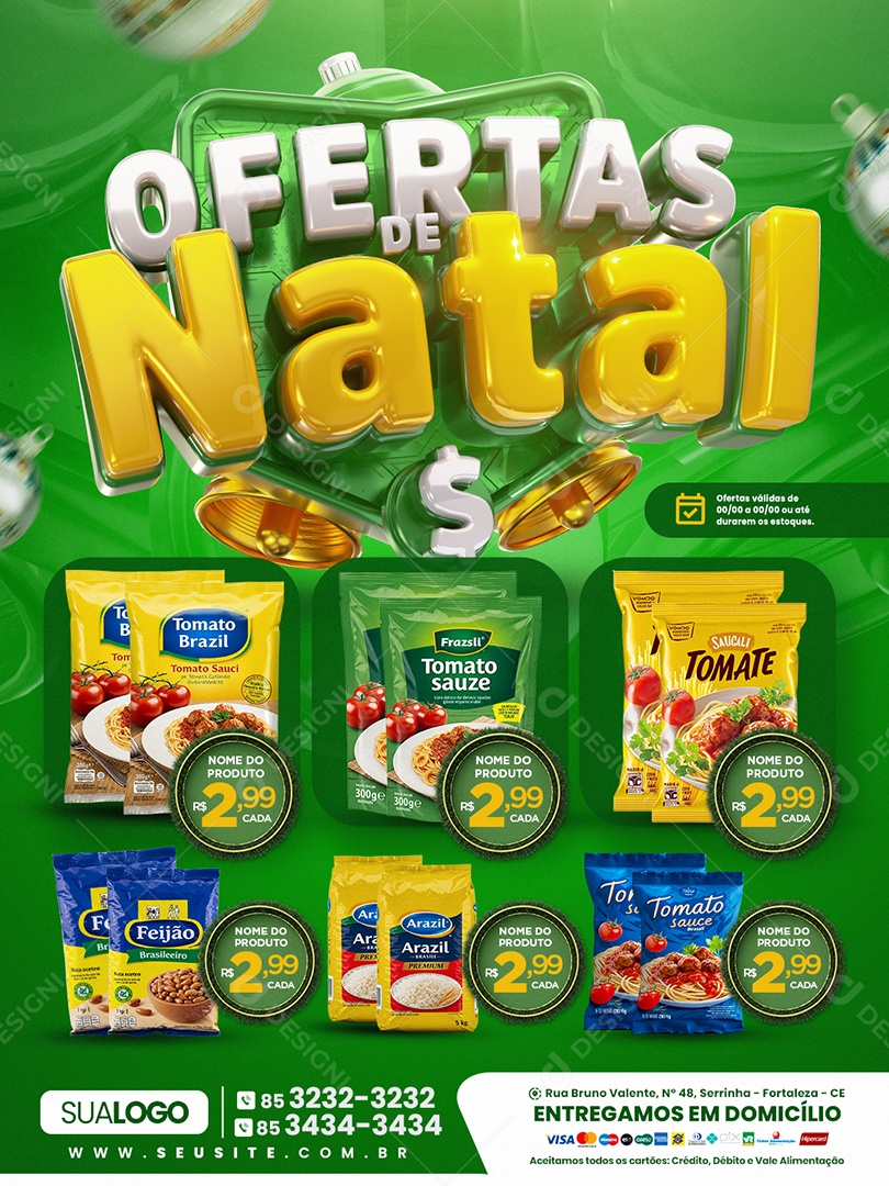 Tabloide Supermercado Ofertas de Natal Produtos Social Media PSD Editável
