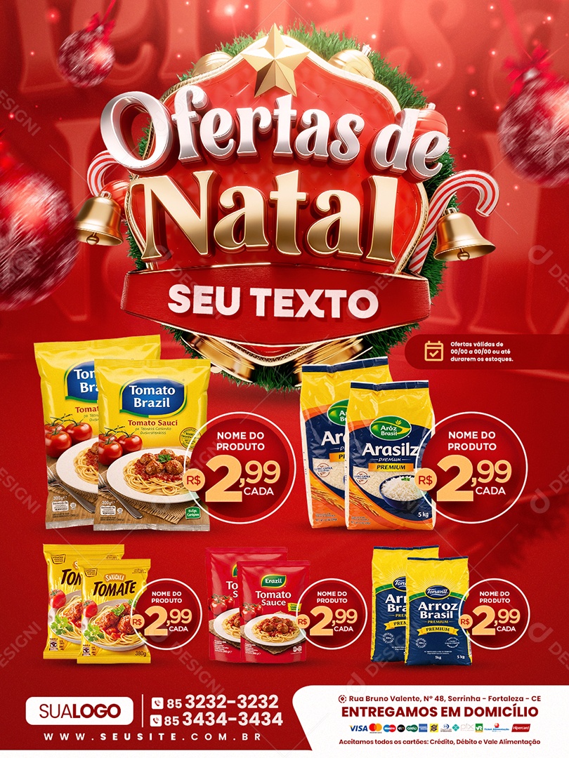 Tabloide Supermercado Ofertas de Natal Produtos Social Media PSD Editável