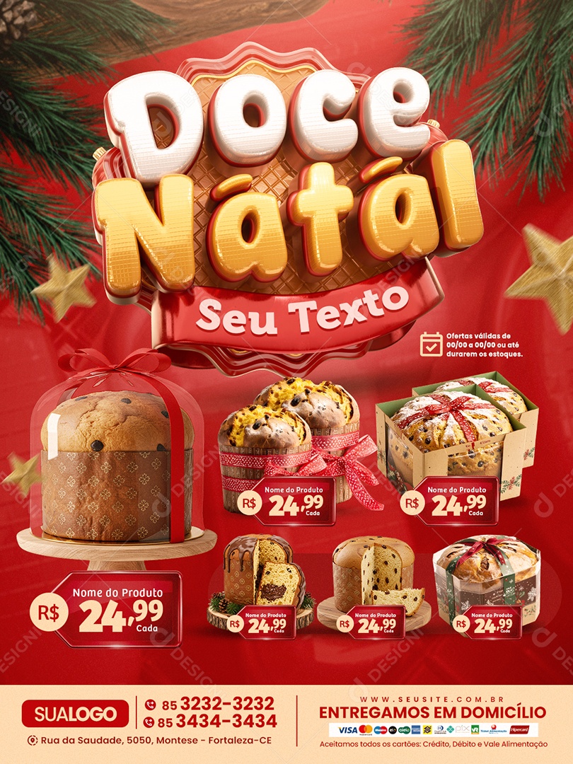 Tabloide Supermercado Doce Natal Panetone Social Media PSD Editável