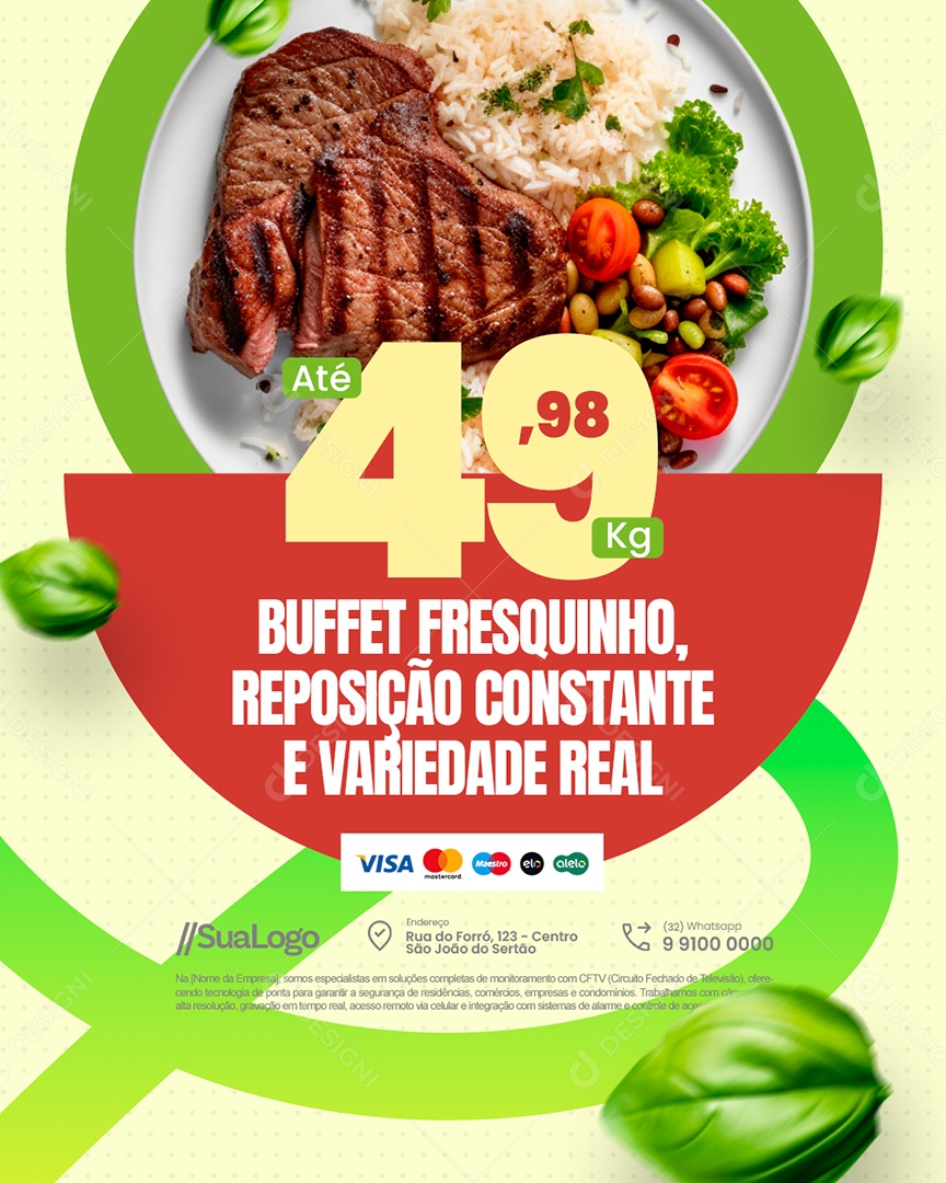 Restaurante Buffet Fresquinho Reposição Constante Social Media PSD Editável