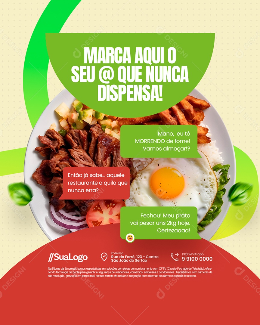 Restaurante Marca Aqui o Seu Arroba Que Nunca Dispensa Social Media PSD Editável