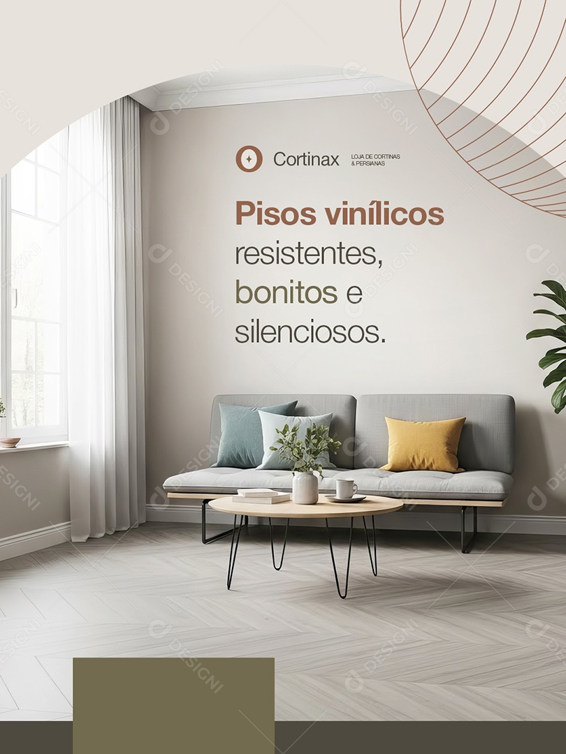Cortinas Pisos Vinílicos Resistentes Bonitos e Silenciosos Social Media PSD Editável