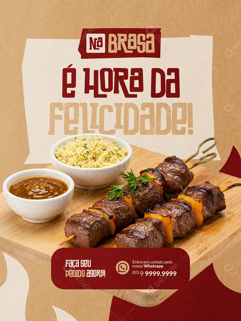 Espetinho Churrascaria é Hora da Felicidade Social Media PSD Editável