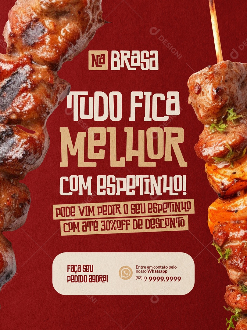Espetinho Churrascaria Tudo Fica Melhor com Espetinho Social Media PSD Editável