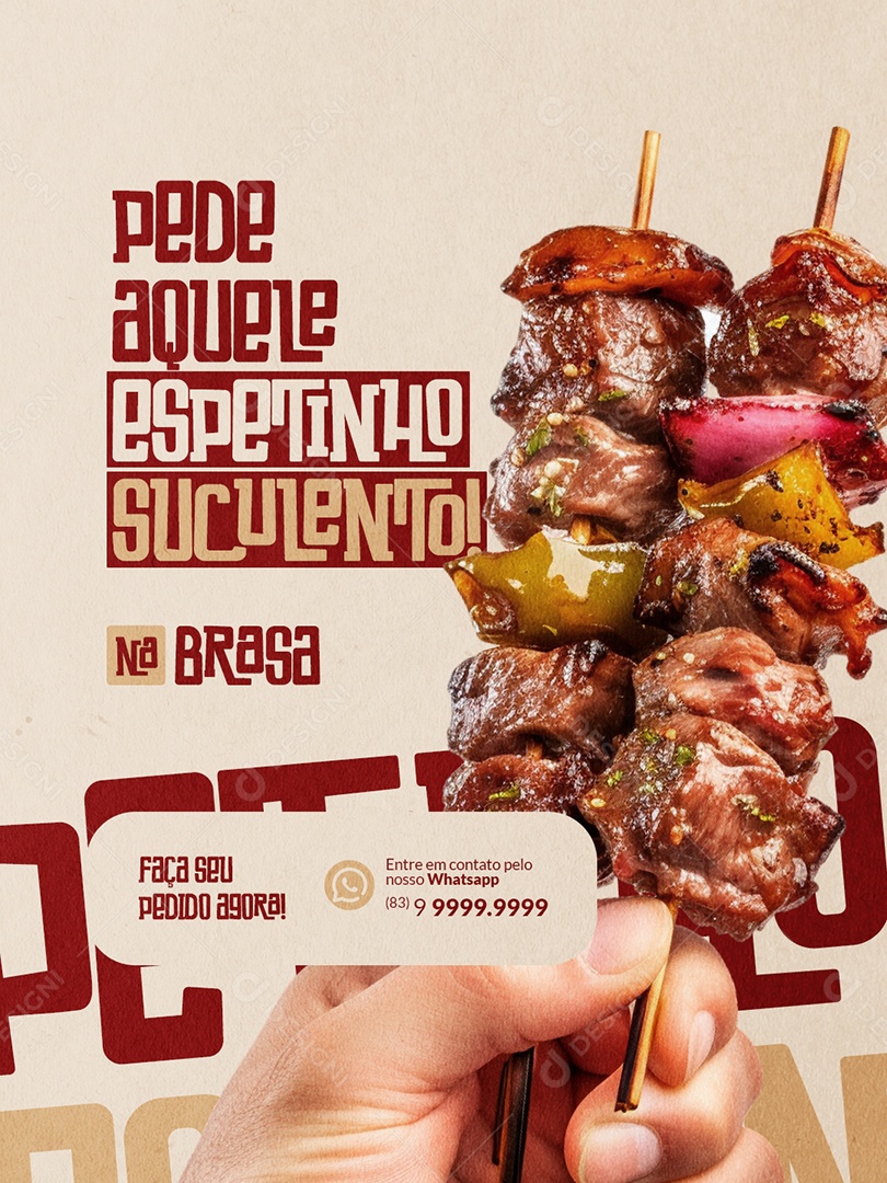 Espetinho Churrascaria Pede Aquele Espetinho Suculento Social Media PSD Editável